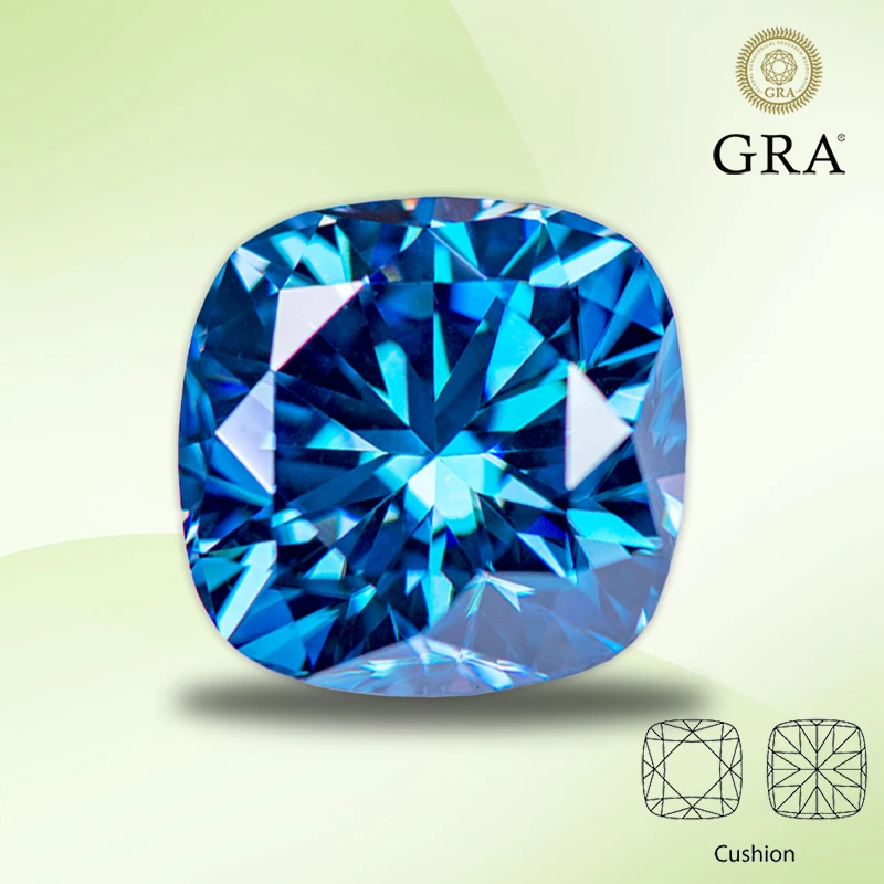 

Moissanite Stone Sapphire Blue Color Cushion Cut Gemstone Lab Created Diamond for DIY Women Jewelry Making with GRA Certificate