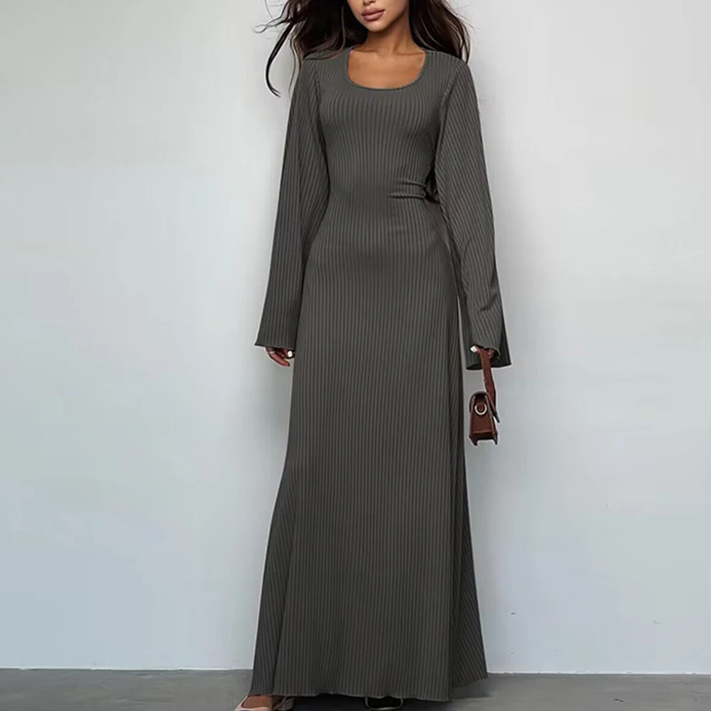Fashion Solid Color Ribbed Bell Long Sleeve Maxi Womens Dresses O Neck Elegant Spring Party Female Dress Clothing Vestidos
Fashion Solid Color Ribbed Bell Long Sleeve Maxi Womens Dresses O Neck Elegant Spring Party Female Dress Clothing Vestidos