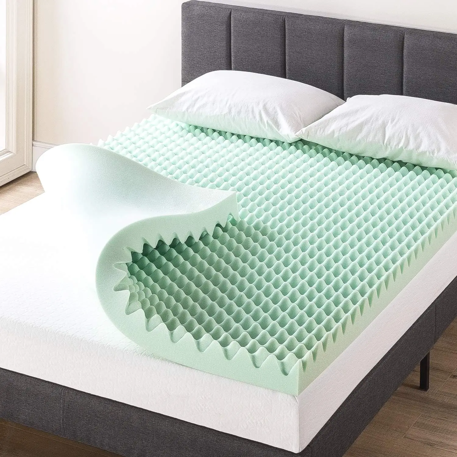

Best Price Mattress 4 Inch Egg Crate Memory Foam Mattress Topper with Calming Aloe Infusion, CertiPUR-US Certified, Queen,Green