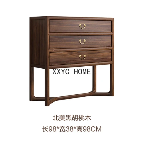 

yj New Chinese Style Solid Wood Three-Bucket Cabinet Black Walnut Living Room Sideboard Cabinet Entrance Cabinet