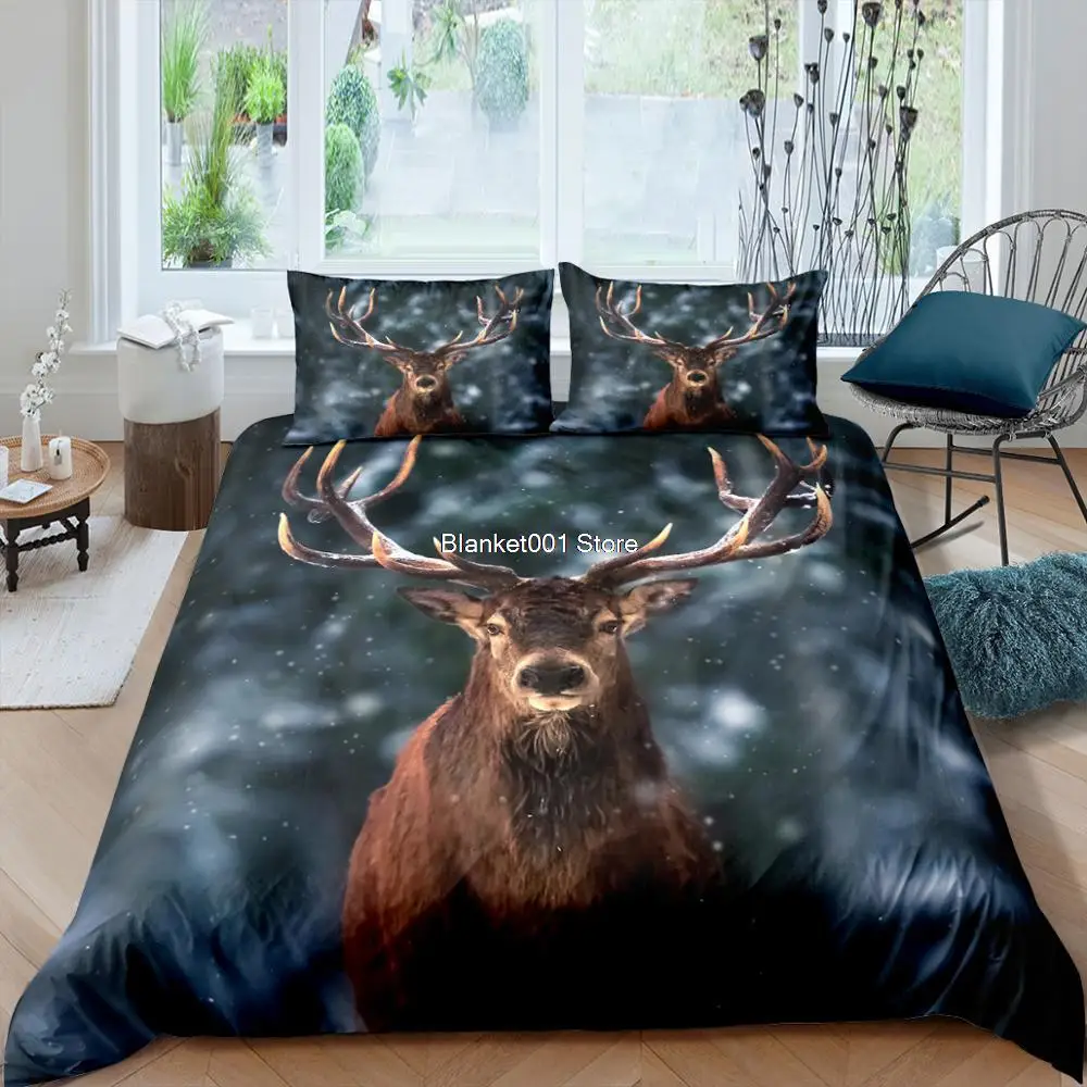 

Christmas Elk Deer Duvet Cover Queen Bedding Set 3D Bed Girls Full Size Quilt Cover Sets Twin Unisex Home Textiles