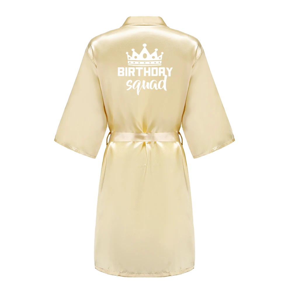 Birthday Party Queen Squad Robes Satin Pajamas Dressing Gown White Writing Kimono Rose Gold Bathrobe Birthday Party Queen Squad Robes Satin Pajamas Dressing Gown White Writing Kimono Rose Gold Bathrobe