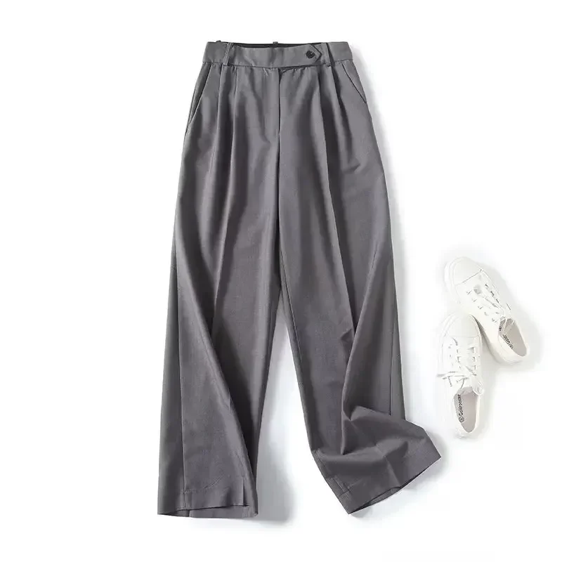 

Women's 2023 Fashion Office Leisure Commuting Joker Side Pocket Tapered Pleated Pants Retro Zipper Pants Mujer