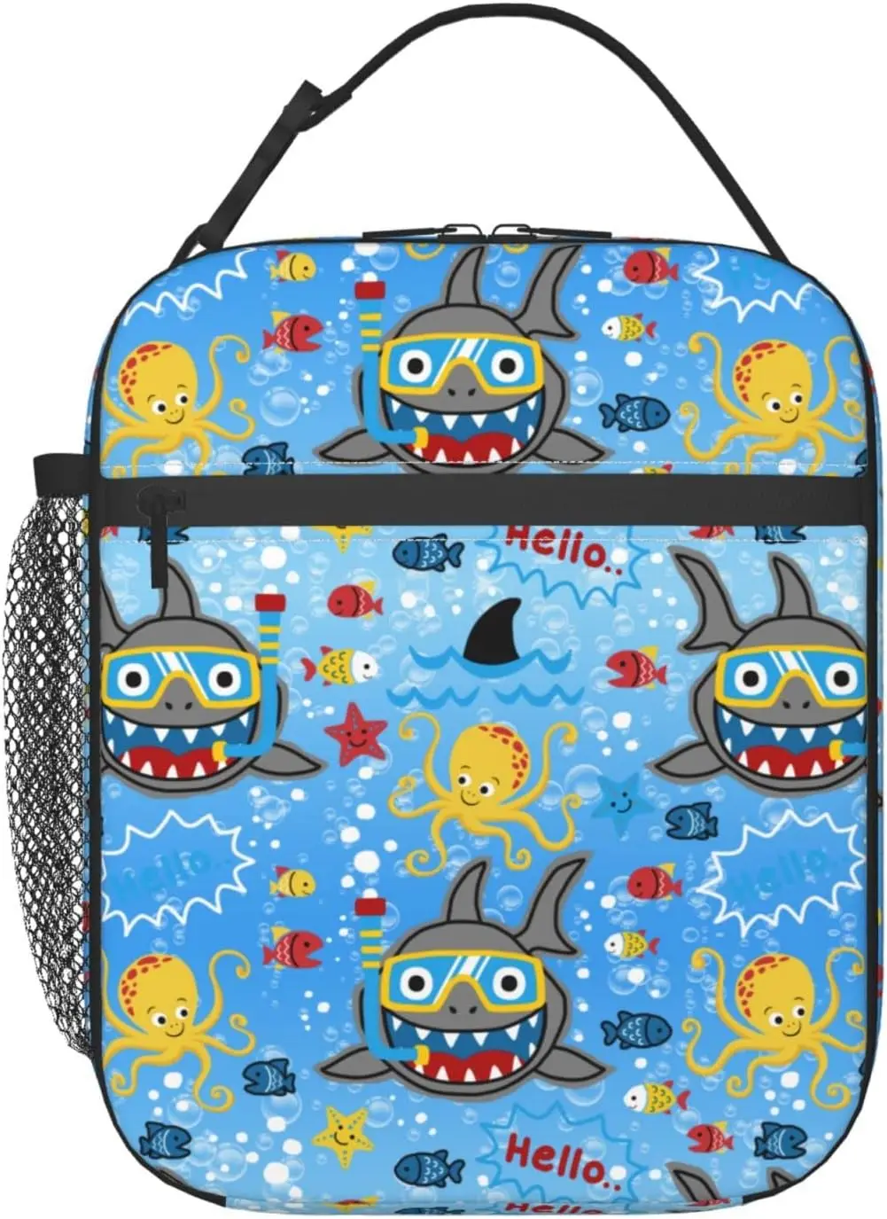 

Hello Marine Shark Undersea Blue Lunch Bag Insulated Reusable Soft Lunch Bag Portable Thermal Meal Cooler Totes for Boys Shcool