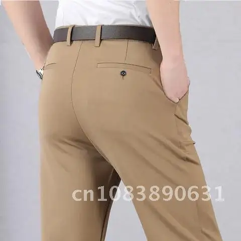 

Slim Fit High Stretch Men's Classic Solid Color Business Casual Pants Summer Formal Suit Dropshipping