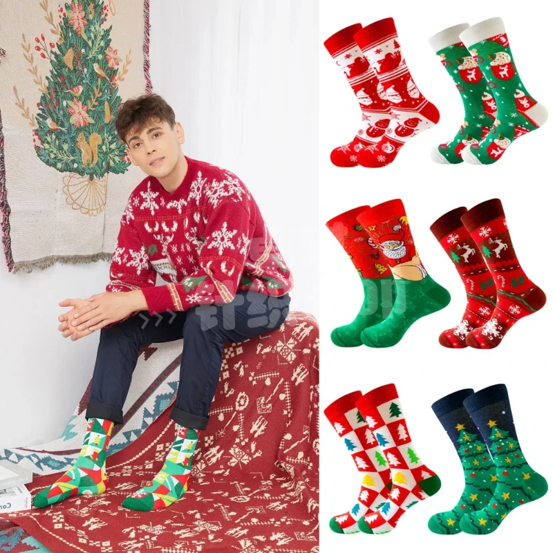 

New Christmas Socks Men Funny 2023 Christmas Tree Snowflake Santa Claus Elk Snow Cotton Happy Socks Men New Year Sokken Harajuku