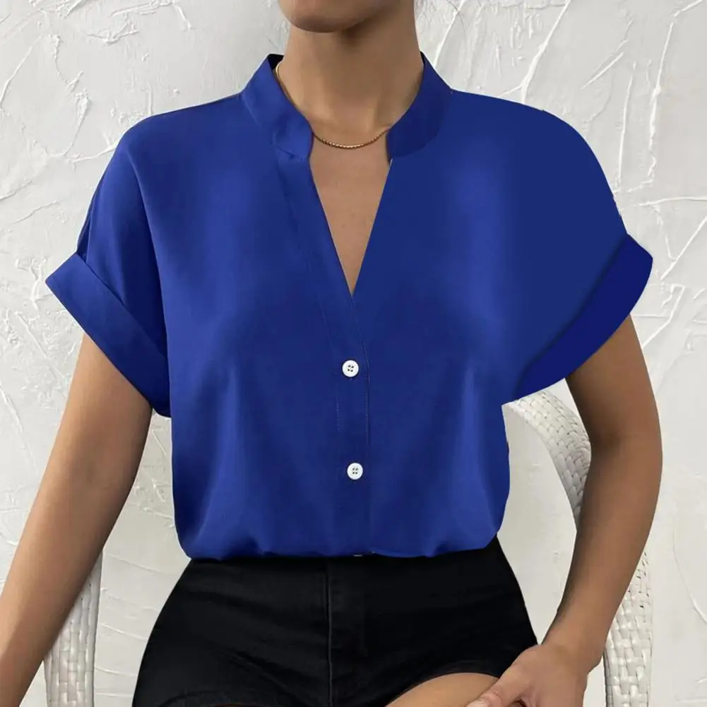 Breathable Shirt Silky Smooth Women's V-neck Blouse Elegant Stand Collar Short Sleeve for Formal Business Ol Commute Style Women
Breathable Shirt Silky Smooth Women's V-neck Blouse Elegant Stand Collar Short Sleeve for Formal Business Ol Commute Style Women