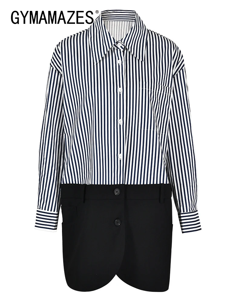 GYMAMAZES Colorblock Striped Loose Casual Shirt For Women Lapel Long Sleeve Patchwork Pocket Designer Shirts Female Style New
GYMAMAZES Colorblock Striped Loose Casual Shirt For Women Lapel Long Sleeve Patchwork Pocket Designer Shirts Female Style New