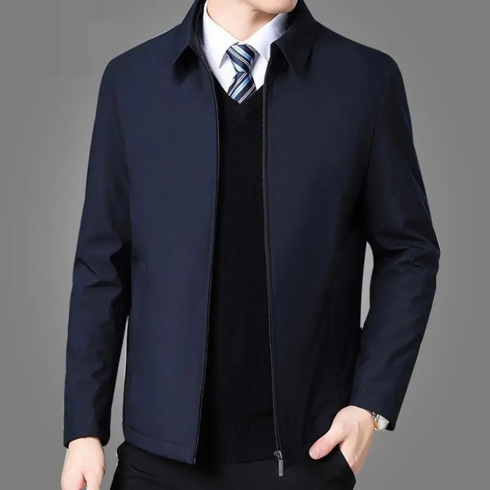 

Men Spring Jacket Stylish Men's Suit Coat Business-ready Zipper Placket Anti-wrinkle Long Sleeve Jacket for Spring Fall Solid