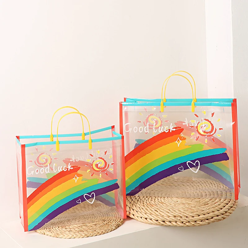 5pcs Fashion Rainbow Transparent Tote Bag Portable PVC Waterproof Cute Simple Rainbow Print Foldable Travel Handbag Shopping Bag
5pcs Fashion Rainbow Transparent Tote Bag Portable PVC Waterproof Cute Simple Rainbow Print Foldable Travel Handbag Shopping Bag