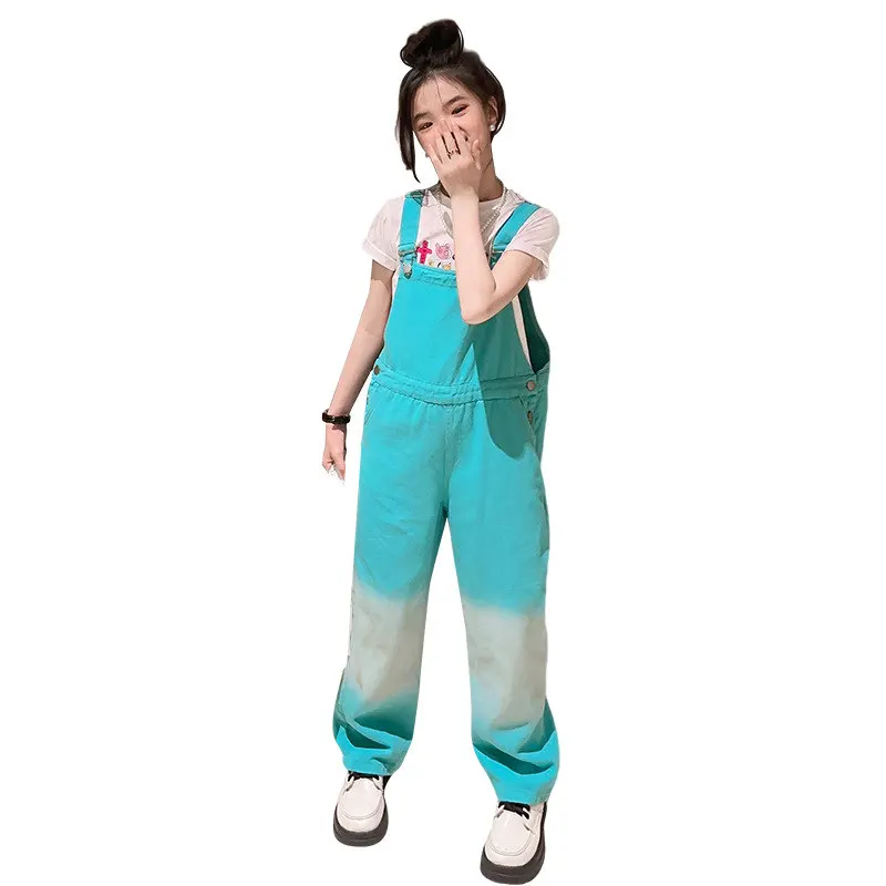 

Teen Girls Lake Blue Denim Overalls Summer Gradient Color Girl Suspender Pants Casual Teenage Children's Rompers Jumpsuits 4-14Y