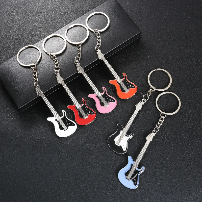 

20Pcs Men Womens Guitar Keychains pink blue red black Key Chain Charms for Bag Car Keyring Accessories Gift