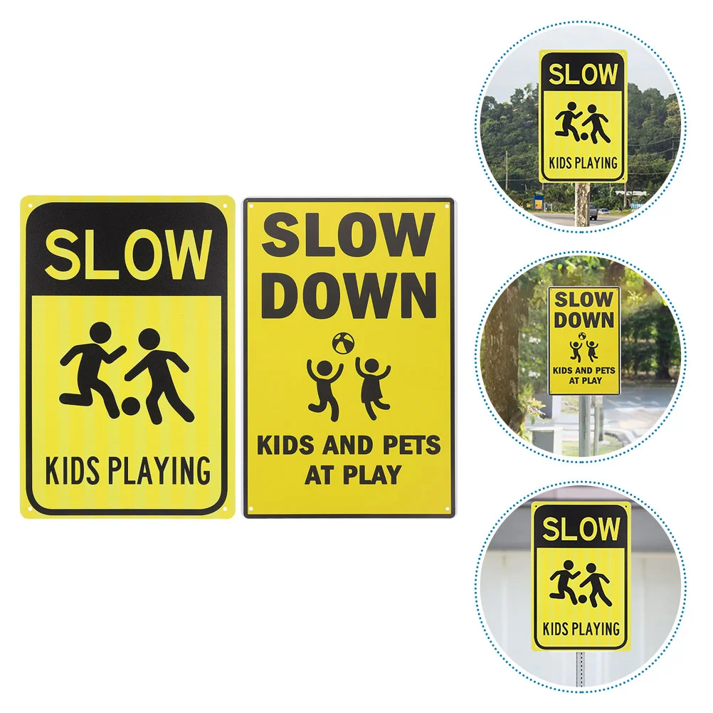 

2 Pcs Safety Signs Traffic Street Kids Playing Attention Signage Tips Road for Warning Iron Child