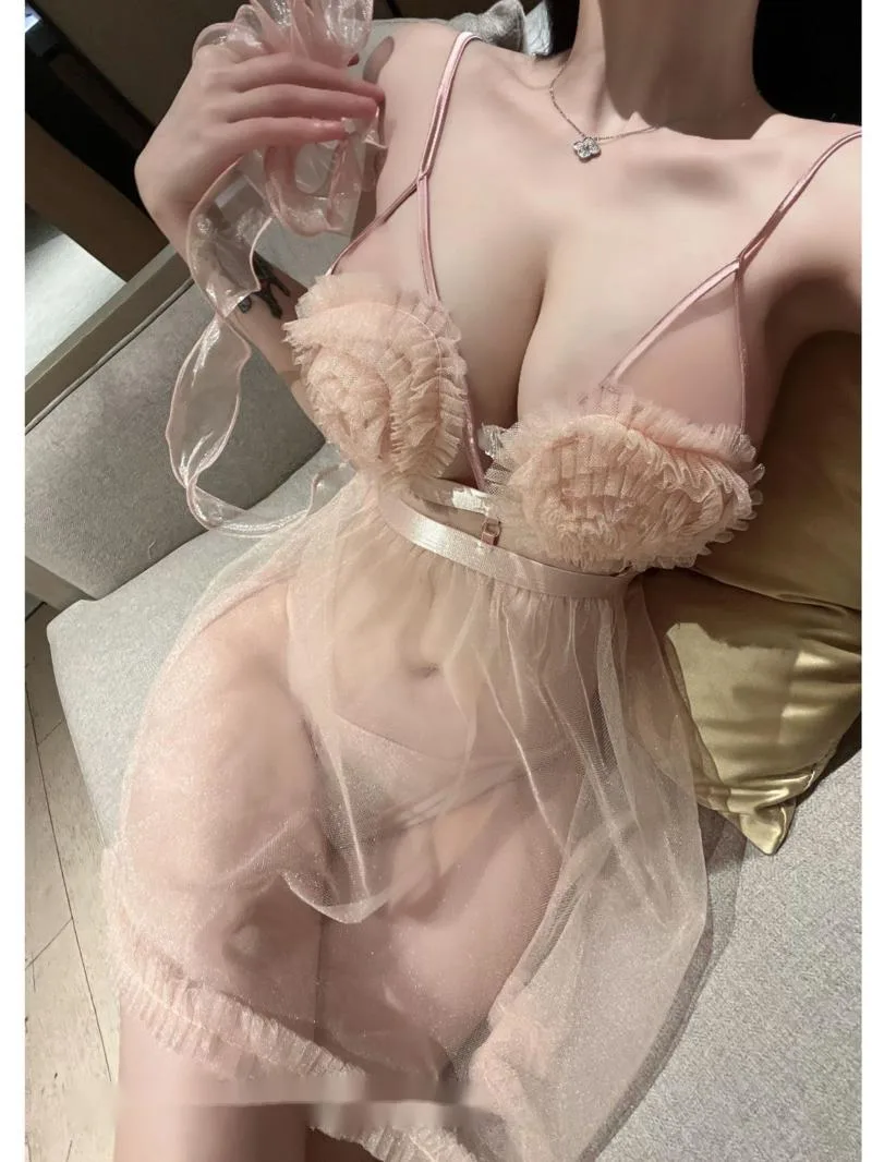 

Sexy Plush Lingerie Leaky Breast Transparent Nightwear Uniform Dress Elegant Fashion Sweet Korean Women Tops 2023 New 0PD8