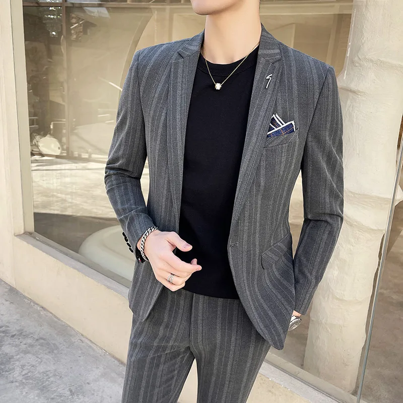 

Fine men's (suit + trousers) 2023new fashion business trend handsome Korean version of the slim high-end two-piece suit