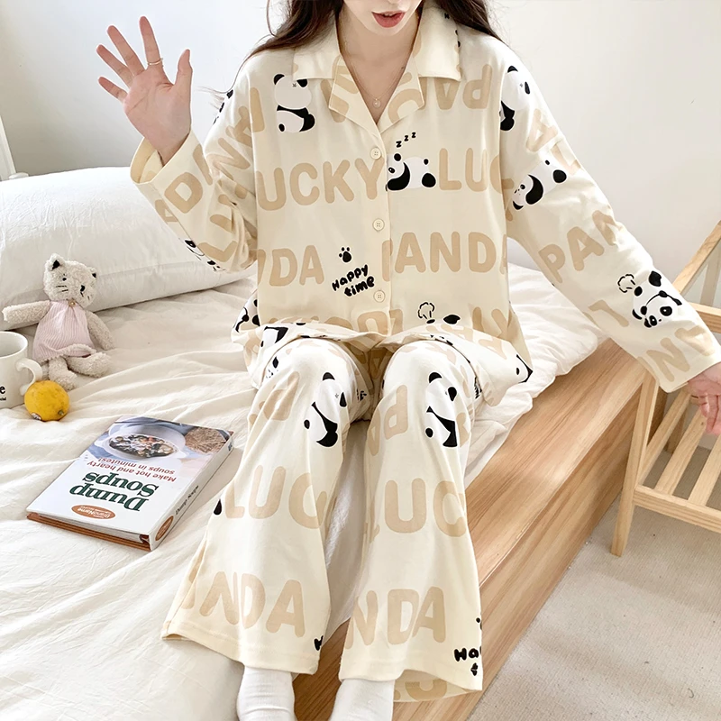Pajamas For Women Autumn Winter Cardigan Cotton Long-sleeved Ladies Home Suit Korean Cute Alphabet Panda Print Women's Sleepwear
Pajamas For Women Autumn Winter Cardigan Cotton Long-sleeved Ladies Home Suit Korean Cute Alphabet Panda Print Women's Sleepwear