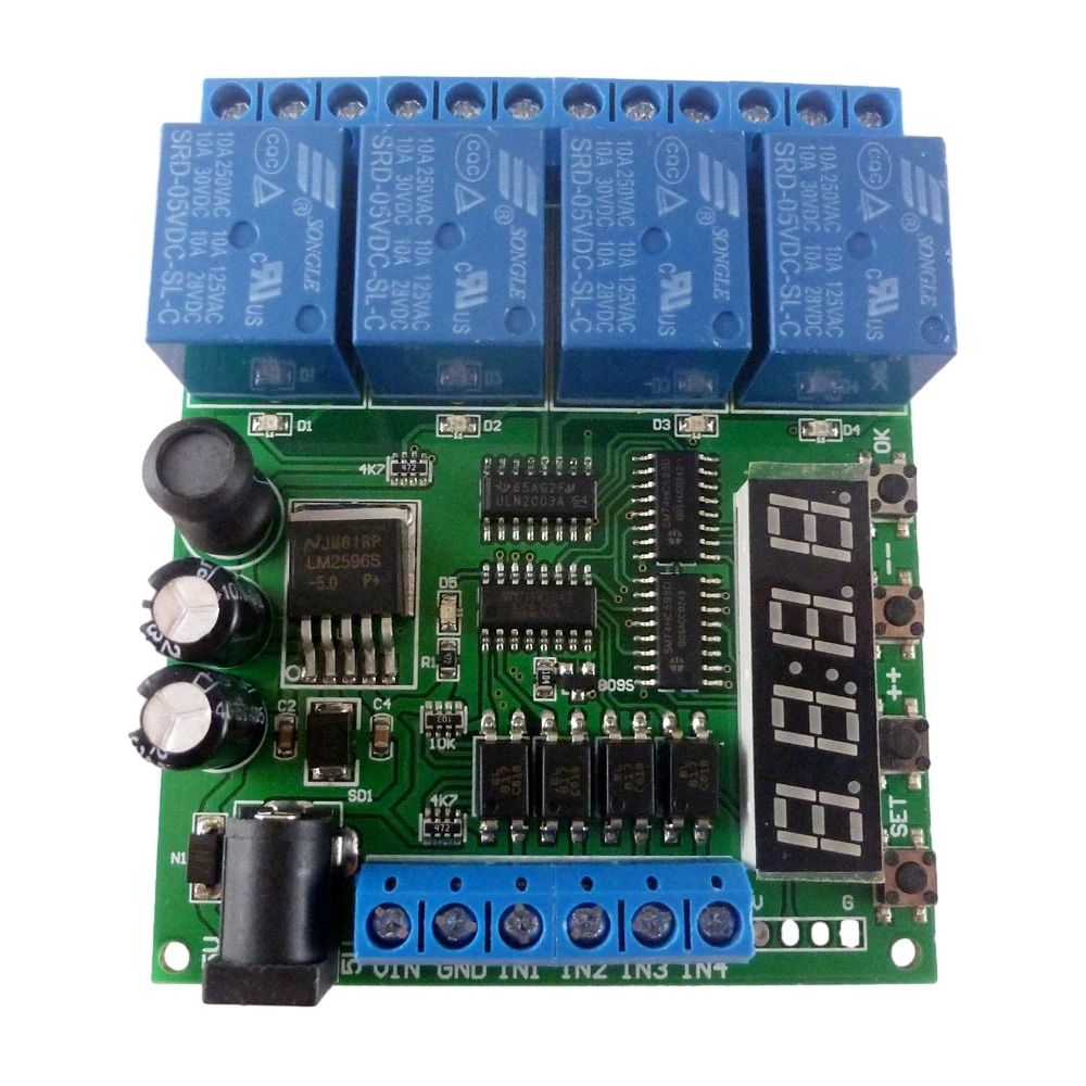 CE007 DC9V 12V 24V 4 Channel Multifunction Digital Display Cycle Delay Timer Relay Module for Timing Loop Interlock Self-locking
CE007 DC9V 12V 24V 4 Channel Multifunction Digital Display Cycle Delay Timer Relay Module for Timing Loop Interlock Self-locking