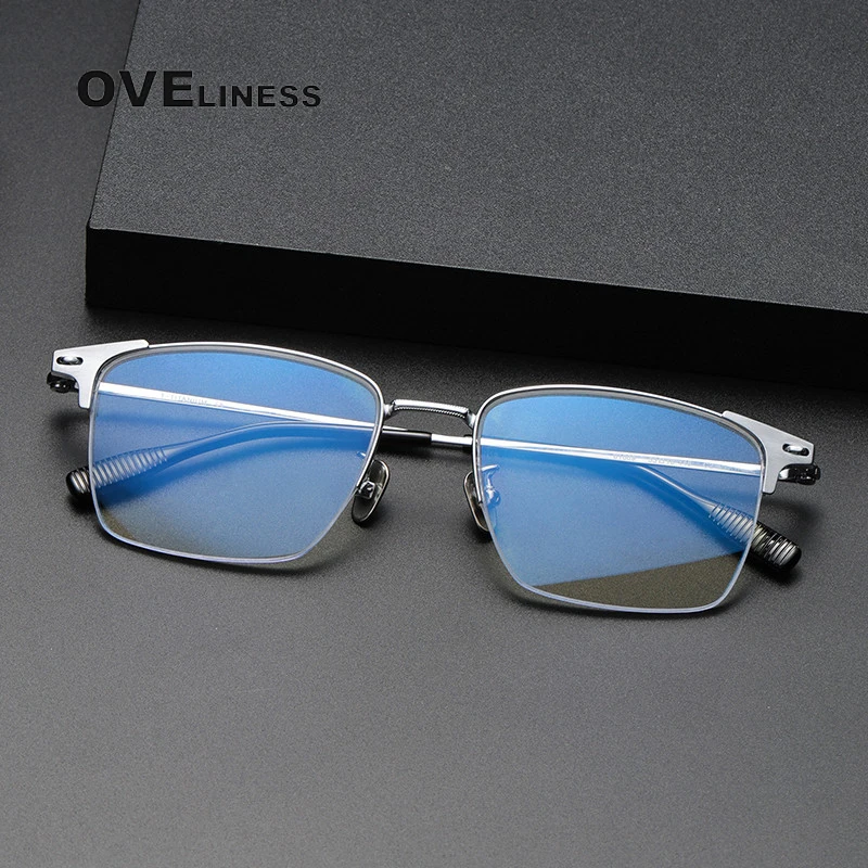 

pure Titanium Glasses Frame for Men Square Myopia Prescription Eyeglasses Frames Half Rim Optical Male Korean Eyewear Spectacles