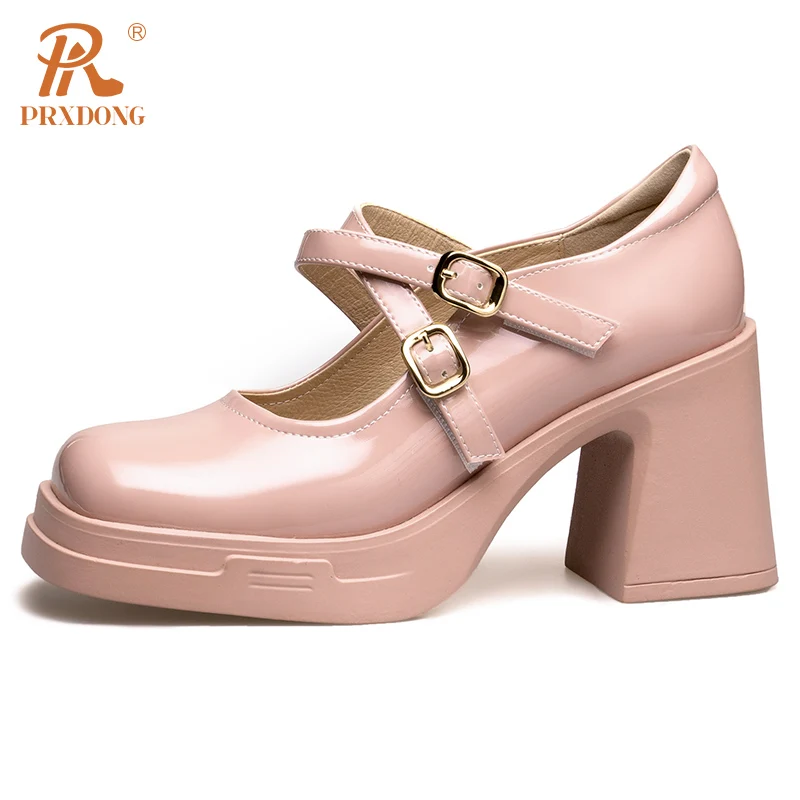 

PRXDONG Qulaity Women Shoes 2024 New Spring Summer Chunky High Heels Platform Black Pink Mary Janes Dress Party Female Pumps 39