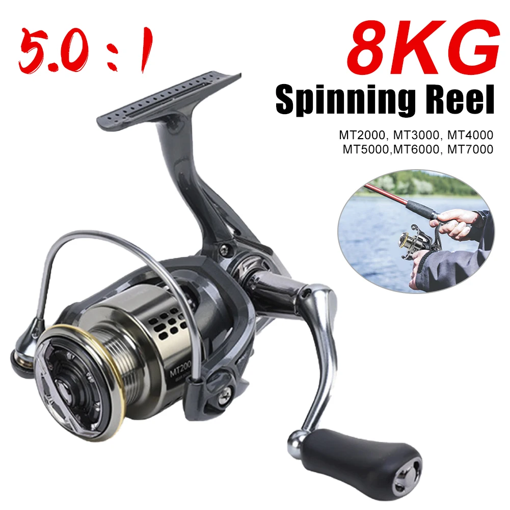 Metal Fishing Reel MT2000-7000 Series Spinning Reel 8KG Max Drag 5.0:1 Ratio Carp Bass Freshwater Saltwater Fishing Accessories
Metal Fishing Reel MT2000-7000 Series Spinning Reel 8KG Max Drag 5.0:1 Ratio Carp Bass Freshwater Saltwater Fishing Accessories