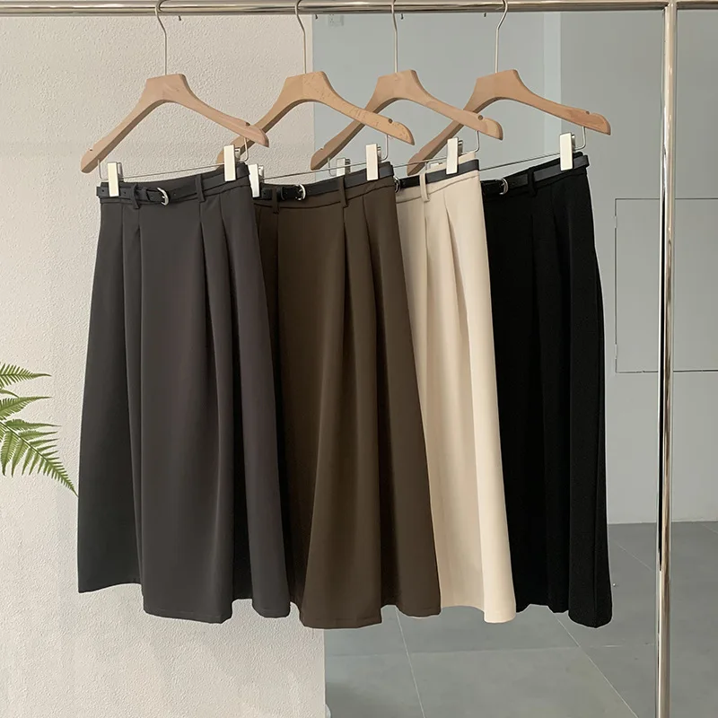 Spring High Waist Half-Body Skirts Women Solid Color Pleated With Belt Long Skirt Female Elegent Casual A-Line Dress
Spring High Waist Half-Body Skirts Women Solid Color Pleated With Belt Long Skirt Female Elegent Casual A-Line Dress