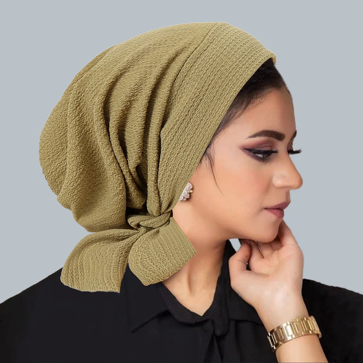 

New Women Pre-Tied Hat Turban Muslim Hijab Beanies Bonnet Headscarf Hair Loss Head Wrap Scarf Chemo Cap Headband Turbante Mujer