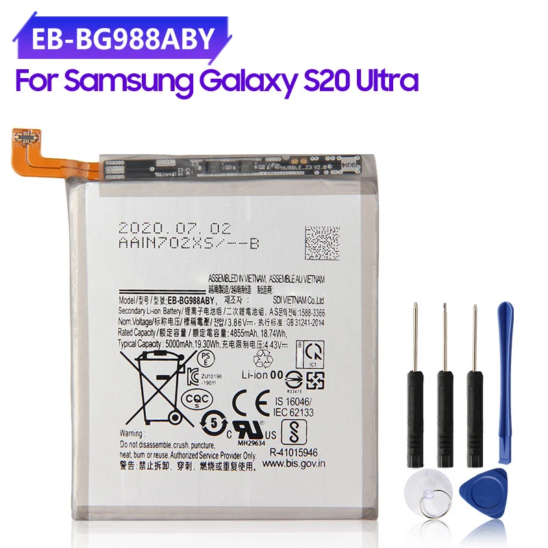 Phone Replacement Battery EB-BG988ABY for Samsung Galaxy S20 Ultra S20Ultra S20U Replacement Phone Battery Batteries 5000mAh
Phone Replacement Battery EB-BG988ABY for Samsung Galaxy S20 Ultra S20Ultra S20U Replacement Phone Battery Batteries 5000mAh