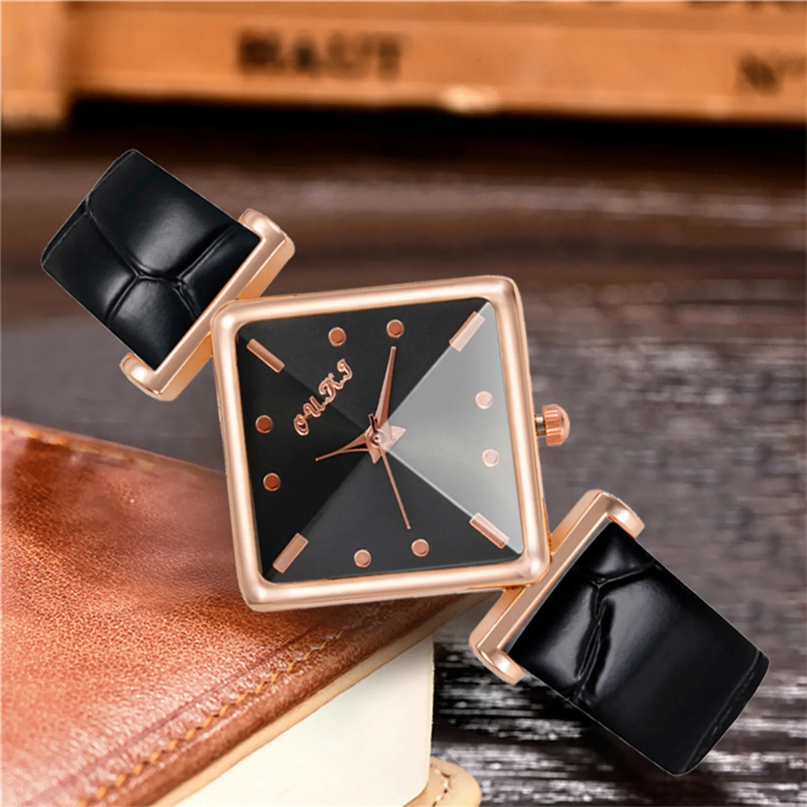 

Luminous Pointer Stainless Steel Watch Leather Wristband Women Quartz Watch Female Square Dial Wristwatch Clock Relogio Feminino