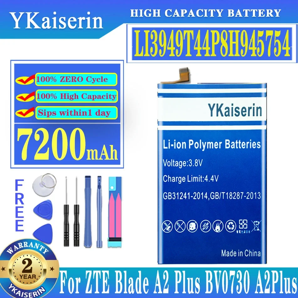 

YKaiserin 7200mAh Li3949T44P8h945754 Battery For ZTE Blade A2 Plus BV0730 A2Plus A610 Plus A6 10 Plus Battery