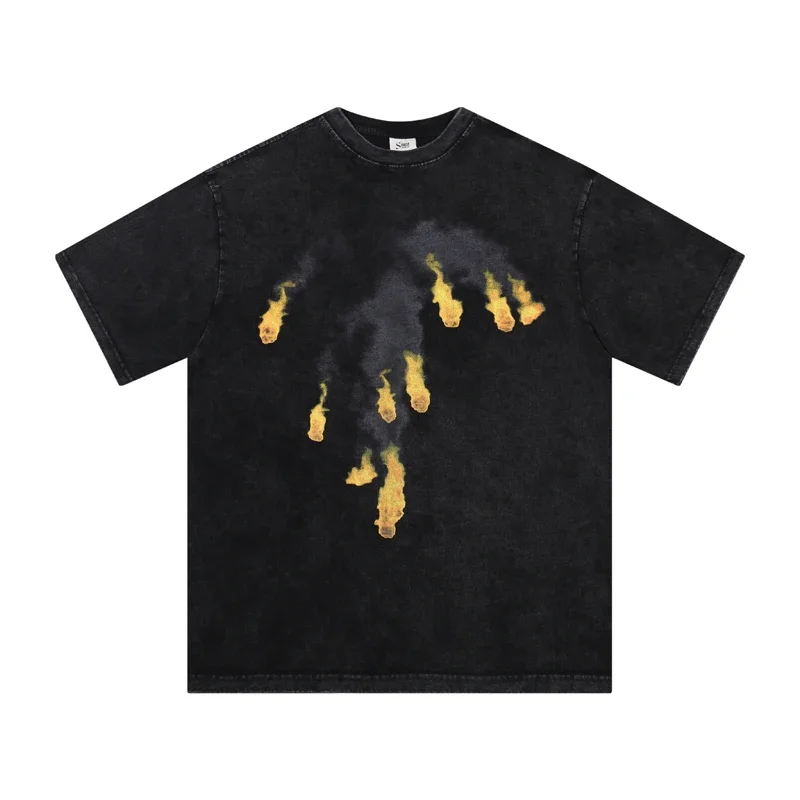 Летняя Винтажная Футболка большого размера с рисунком в стиле Saint футболка с Майклом для мужчин и женщин, высококачественные хлопковые футболки с принтом в виде фейерверка и пламени, черная футболка 
Летняя Винтажная Футболка большого размера с рисунком в стиле Saint футболка с Майклом для мужчин и женщин, высококачественные хлопковые футболки с принтом в виде фейерверка и пламени, черная футболка