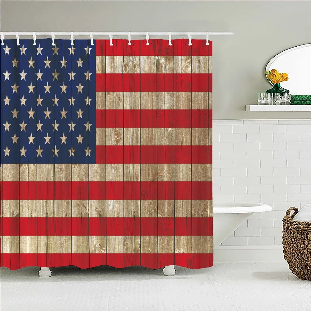 

Занавеска для ванной с американским флагом, водонепроницаемые тканевые занавески для душа с крючками, экран для ванны в США для декора ванной комнаты