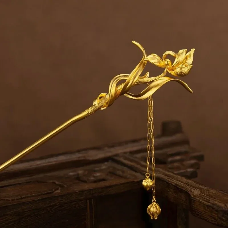 

Flower God Hairpin Yulan Flower Youlan Flower Hairpin Tassel Step Shake Golden Color Ancient Clothing Hanfu Versatile Hairpin