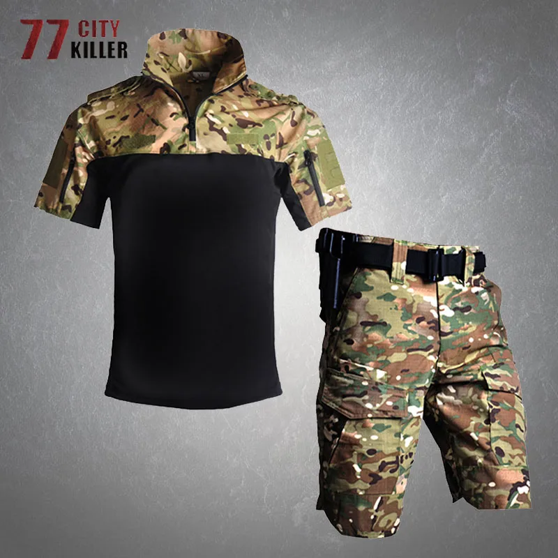 Summer Camouflage Tactical Sets Mens Outdoor Multiple Pockets Breathable Military Short Sleeve Shirts + Cargo Shorts Suits Male
Summer Camouflage Tactical Sets Mens Outdoor Multiple Pockets Breathable Military Short Sleeve Shirts + Cargo Shorts Suits Male