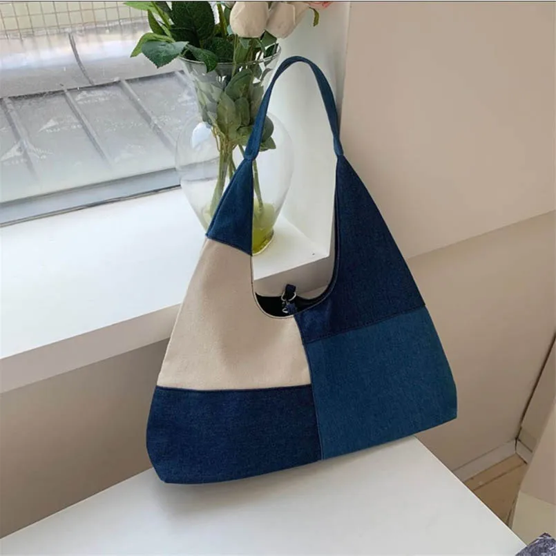 Denim Campus Unisex Large Capacity Patchwork Color Shoulder Handbag Armpit Dumpling Women Hobos Bag Jean Purse
Denim Campus Unisex Large Capacity Patchwork Color Shoulder Handbag Armpit Dumpling Women Hobos Bag Jean Purse