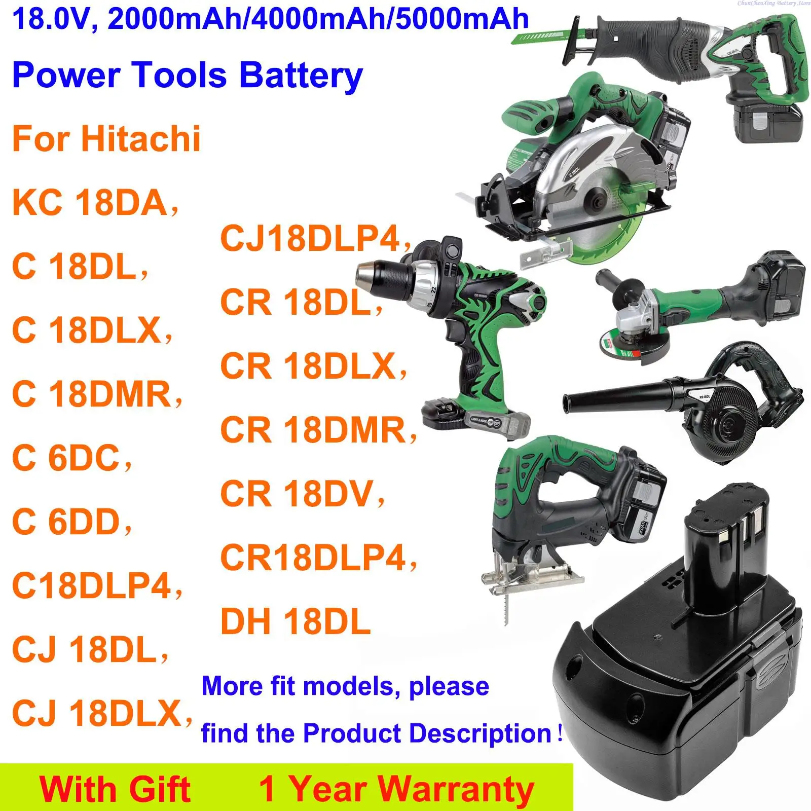 Cameron Sino 2000mAh/4000mAh/5000mAh Power Tools Battery for Hitachi KC 18DA,C 18DL,C 6DC,C 6DD,CJ 18DL,CR 18DL,CR 18DV,DH 18DL
Cameron Sino 2000mAh/4000mAh/5000mAh Power Tools Battery for Hitachi KC 18DA,C 18DL,C 6DC,C 6DD,CJ 18DL,CR 18DL,CR 18DV,DH 18DL