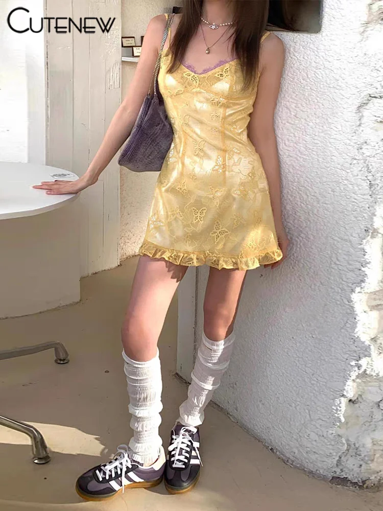 Cutenew Butterfly Pleated Mini Dress Women Fashion Lace Patchwork Suspendency Low Neck Slim Fit Vestido Female Summer Streetwear
Cutenew Butterfly Pleated Mini Dress Women Fashion Lace Patchwork Suspendency Low Neck Slim Fit Vestido Female Summer Streetwear