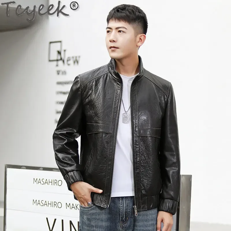 

Tcyeek 100% Genuine Leather Real Sheepskin Coat Fashion Single Thin Jackets Man Clothing Short Moto&biker Jacket Men Jaquetas LM