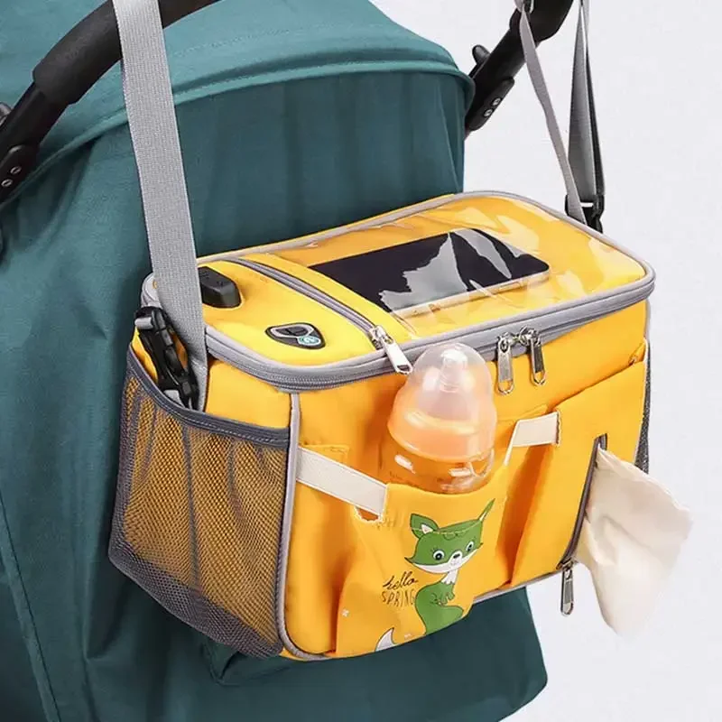 

New Shoulder Mommy Bag Large Capacity Nappy Bag Waterproof Bag Milk Bottle for Stroller Rechargeable Design