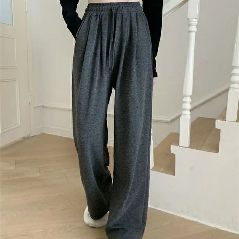 

Glutinous Rice Knitting Soft Waxy Wide Leg Pants for Women 2023 High Waist Loose Mop Hanging New Straight Tube Lazy Casual Pants