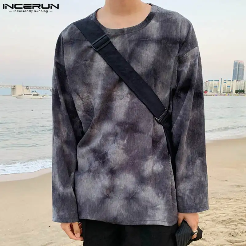 

Handsome Well Fitting Tops INCERUN Men Fashion Tie Dye Design T-shirts Casual Streetwear O-neck Long Sleeved Camiseta S-5XL 2024