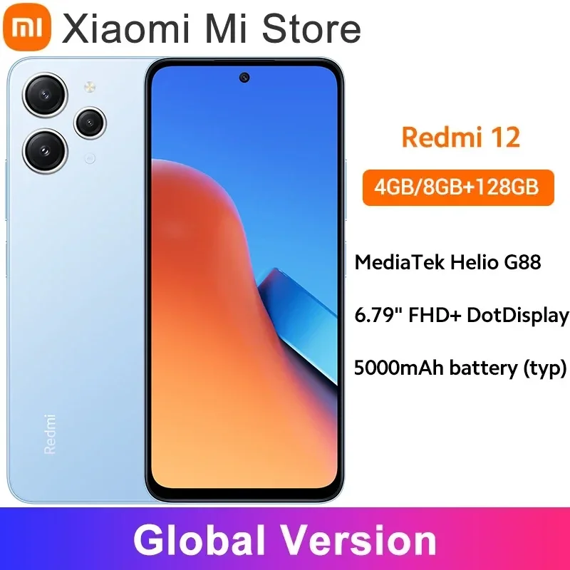 

Global Version Xiaomi Redmi 12 MTK Helio G88 18W Charging 90Hz Display 50MP AI Triple Camera IP53 5000mAh Battery