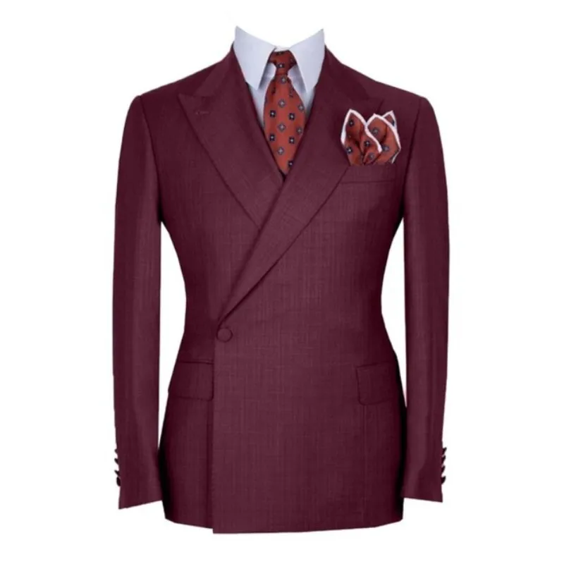 

Burgundy Men Suits Peaked Lapel One Button Wedding Tuxedo Terno Masculino Prom Groom Slim Fit Blazer 2 Pieces Jacket+Pant
