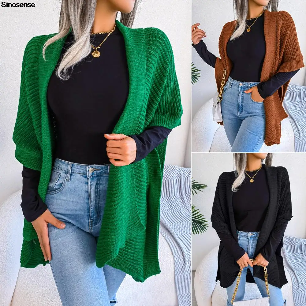 

Womens Autumn Winter Chunky Knit Cardigan Solid Color Batwing Sleeve Open Front Cardigans Ribbed Knitted Sweaters Outwear Coats