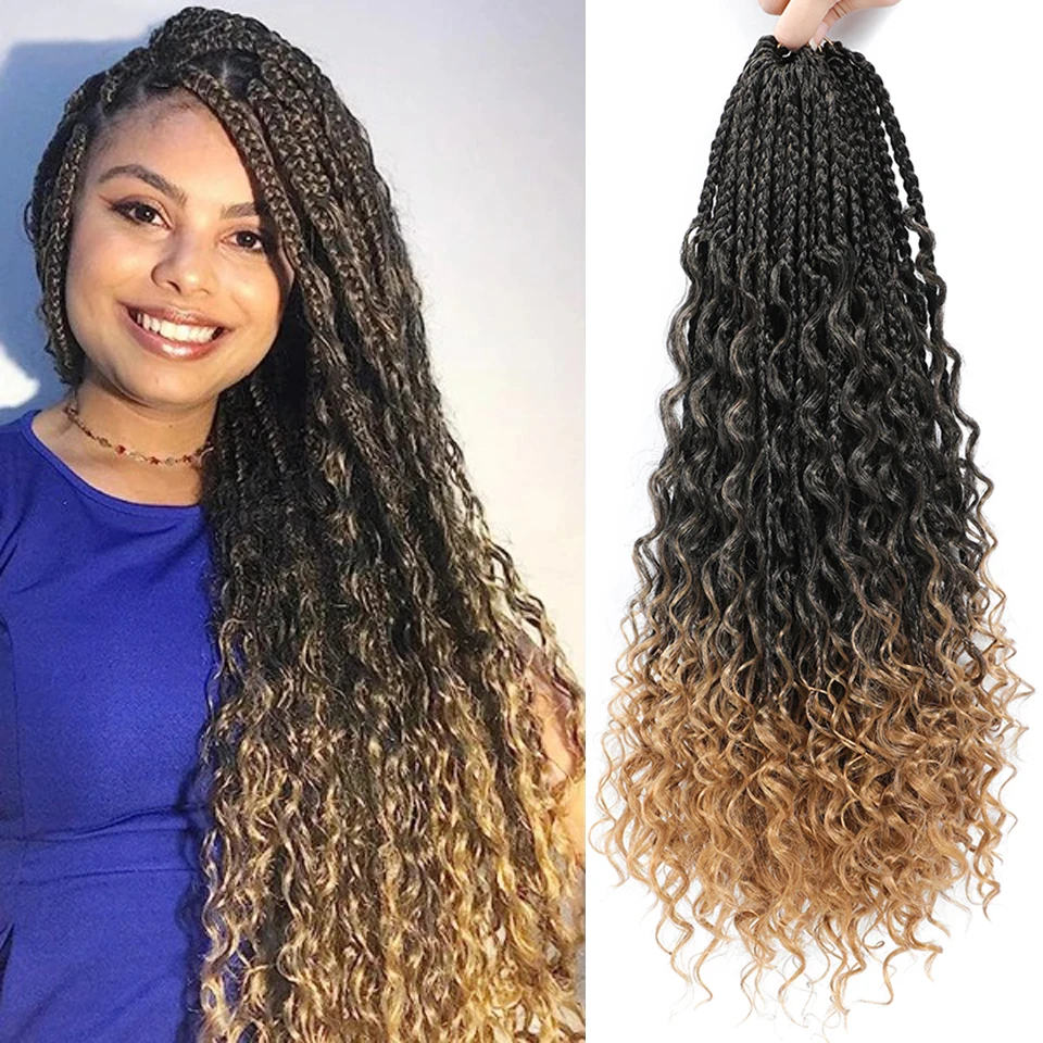 

14 20 Inch Goddess Box Braids Crochet Hair Bohemian Braids Hair With Curly Ends Boho 3X Crochet Braiding Hair For Women And Kids