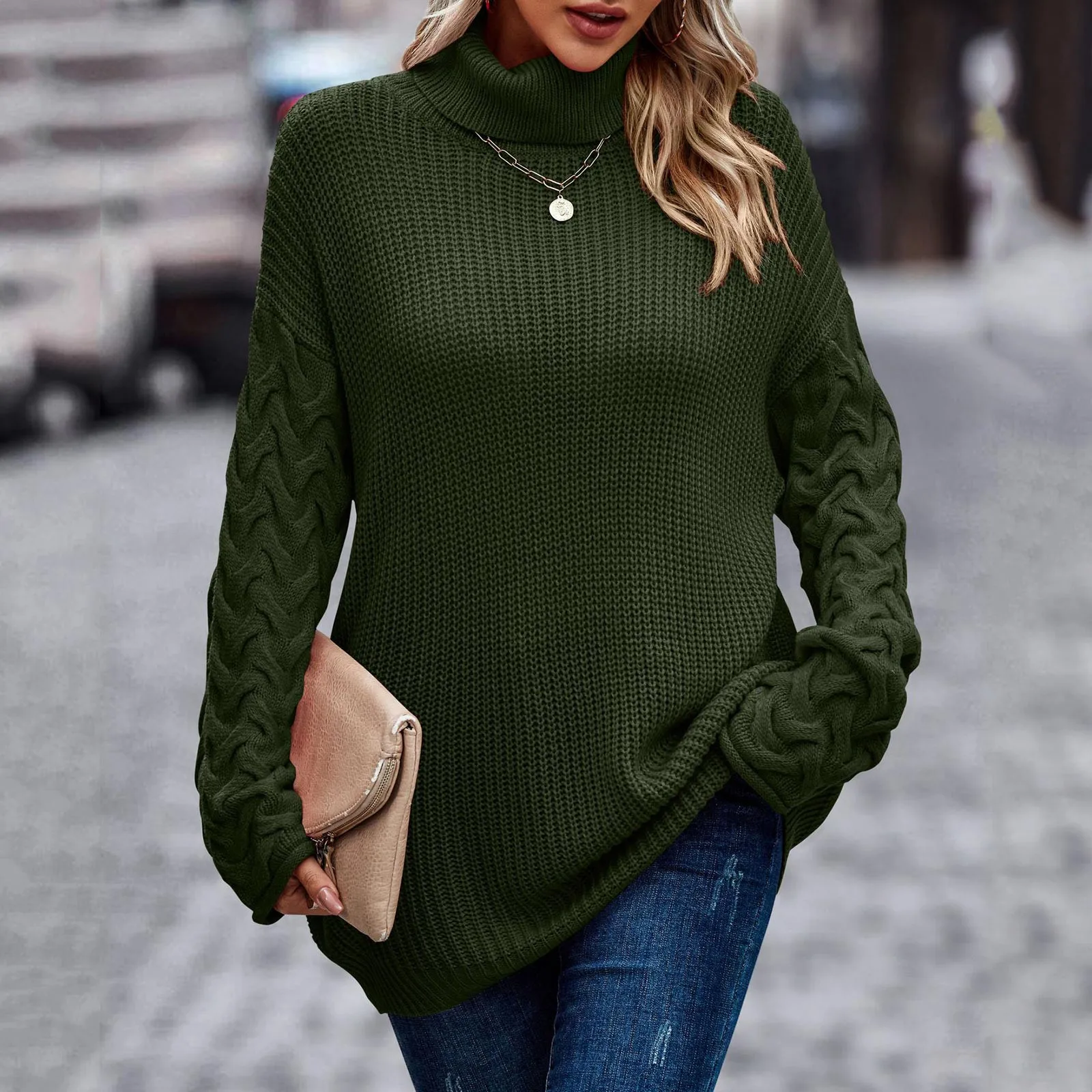 

2023 Autumn Winter Sweaters Tops Women Twist Long Sleeve Knitted Turtleneck Sweater For Women Clothes Female Pullover Jumpers