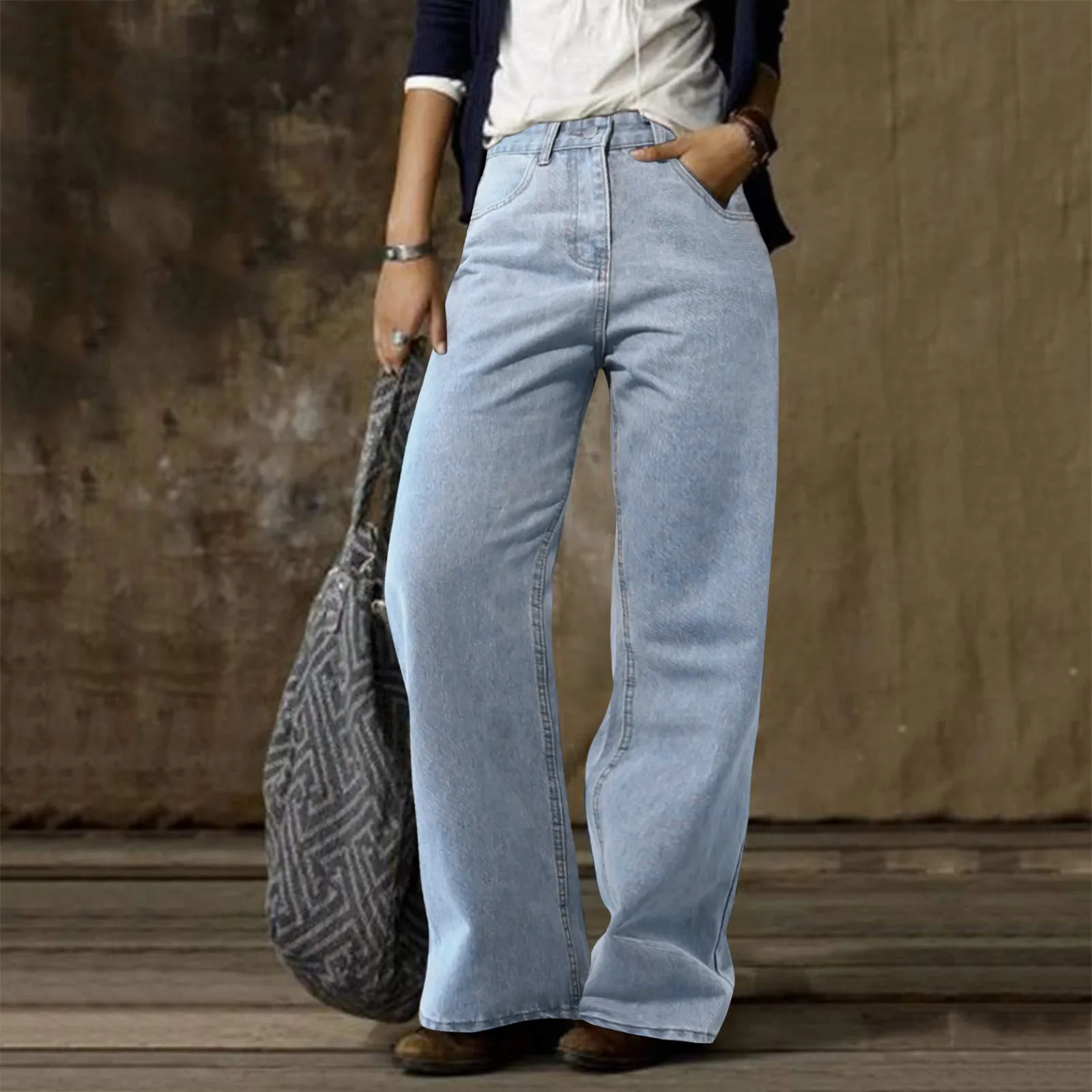 

Retro Casual Fashion Straight Leg Women'S Jeans Denim Bottom Harajuku Boyfriend Long High Waist Baggy Jeans Summer Pants