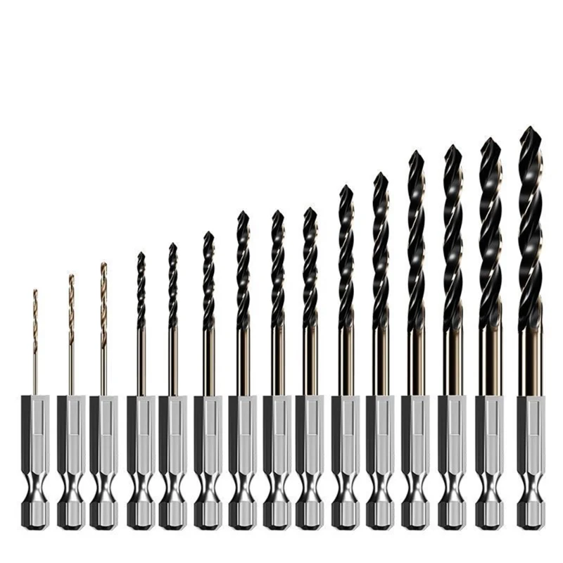 

15pcs Set 1.5-6.5mm Twist Drill Bit Set HSS Cobalt Metal Hole Cutter Core Drilling Double Screw Woodworking Tools Hex Drill Bits