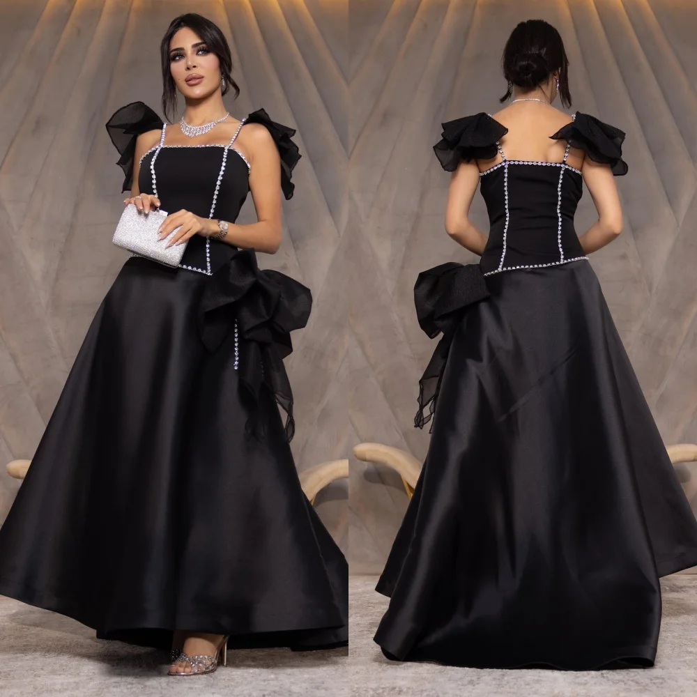 

Prom Dress Evening Saudi Arabia Jersey Sequined Ruched Homecoming A-line Square Neck Bespoke Occasion Gown Long Dresses
