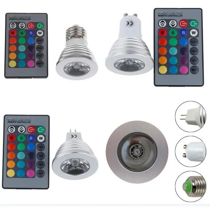 

E27 E14 GU10 GU5.3 MR16 LED RGB Spotlight Bulbs 3W Remote Control Home Decoration Color Changing Light Lamps