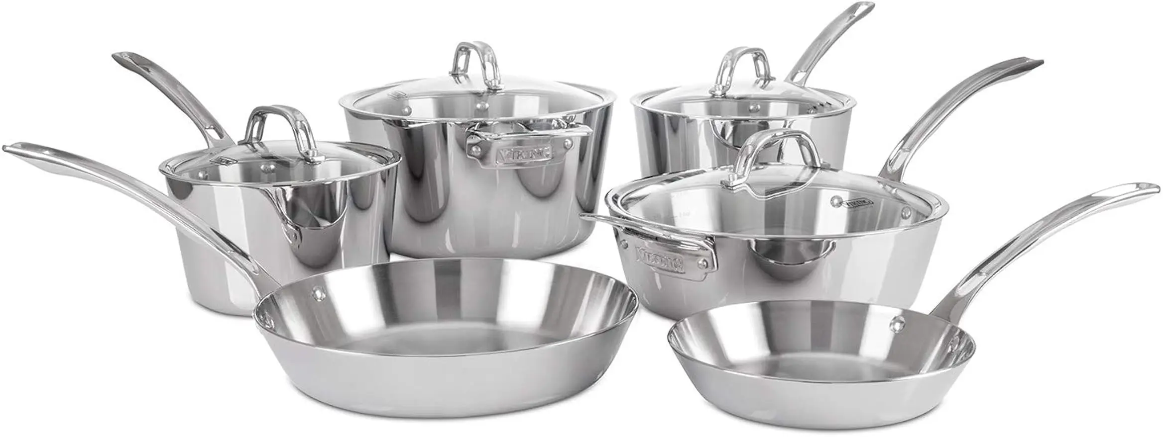 Silver 3-Ply Stainless Steel Cookware Set, 10 Piece, Dishwasher, Oven Safe, Works on All Cooktops including Induction
Silver 3-Ply Stainless Steel Cookware Set, 10 Piece, Dishwasher, Oven Safe, Works on All Cooktops including Induction